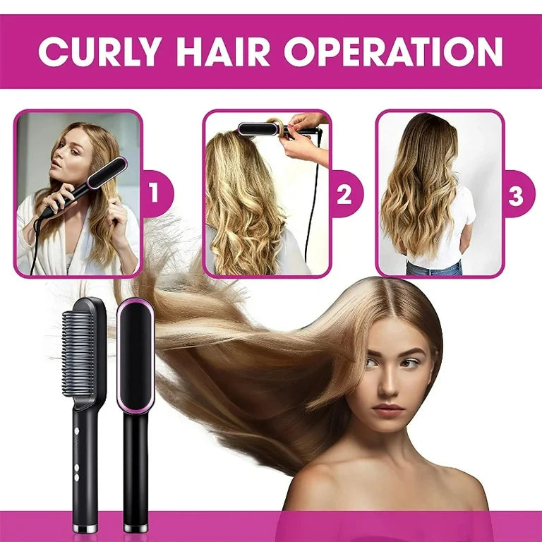 2-in-1 Hair Styling Brush, Straightener and Curler Comb  ||  Hair Straightener Brush