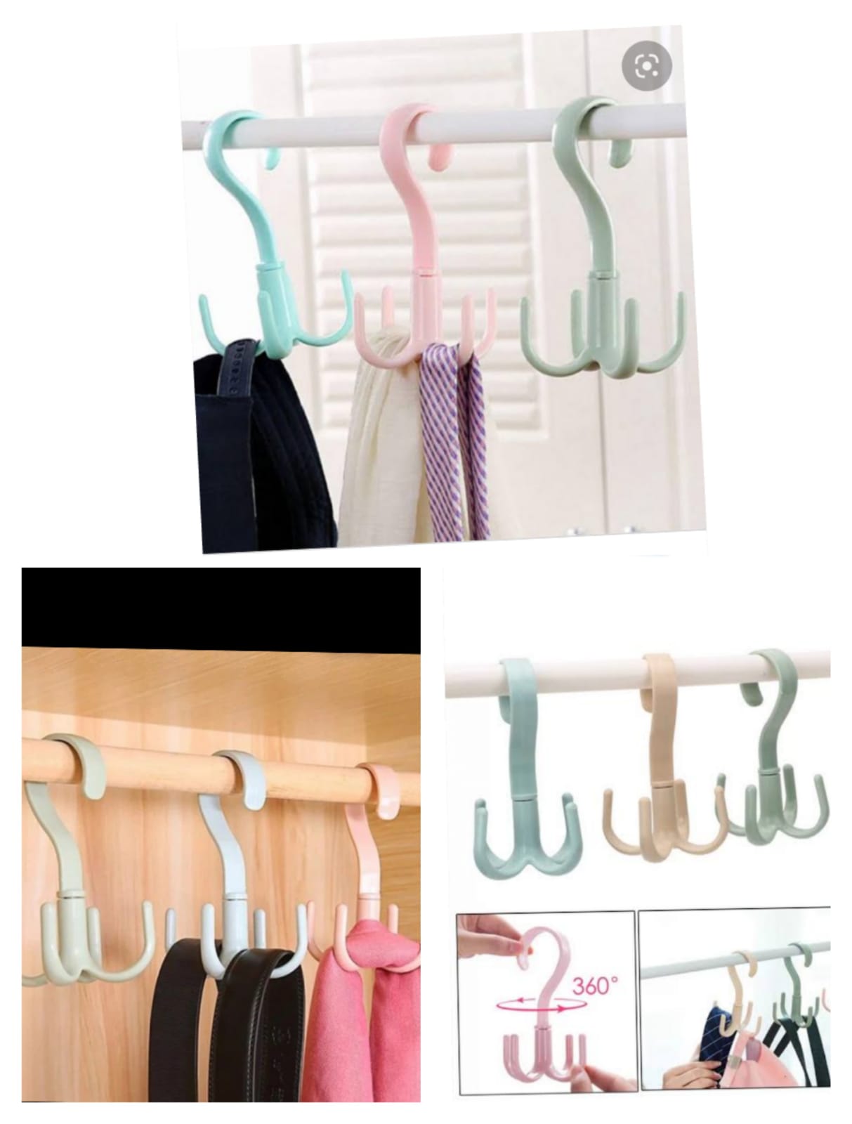 1/4pcs Rotatable Hook Wardrobe Bag  ||  Bag Organizer with Anti-Damage Hanging Hooks.